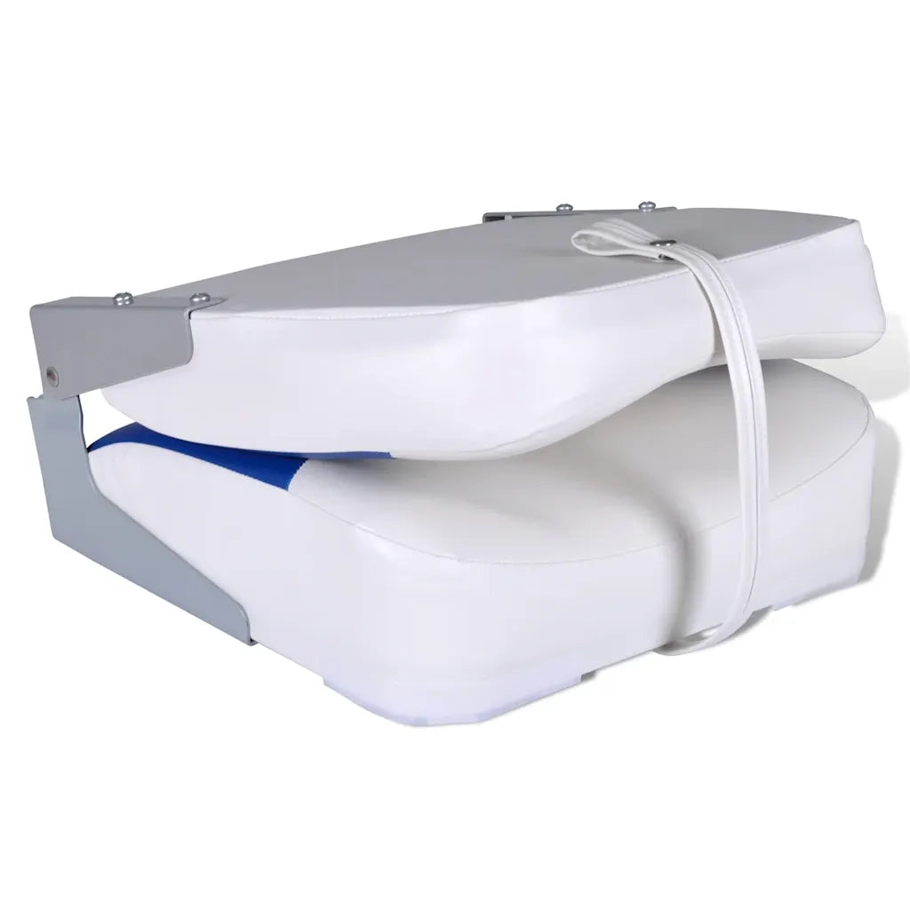 Sedili per Barca 2 pz Pieghevoli Cuscino Blu-Bianco 41x36x48 cm 279103