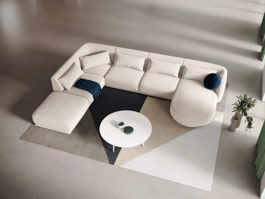 Cosmopolitan Design - Divano panoramico sinistro "Tulum" 6 posti in velluto beige chiaro 