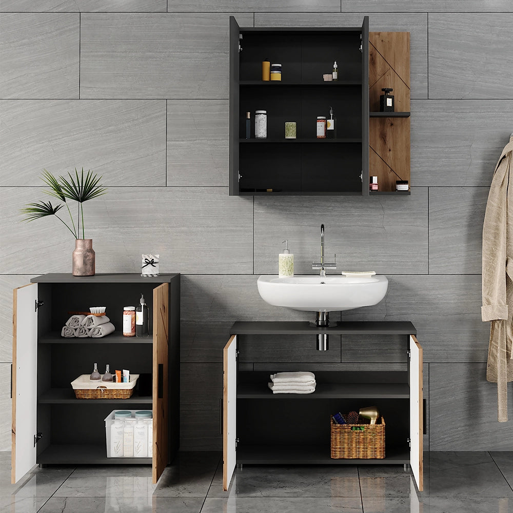 Vicco Set di mobili da bagno Antracite/Artisan 3 parti