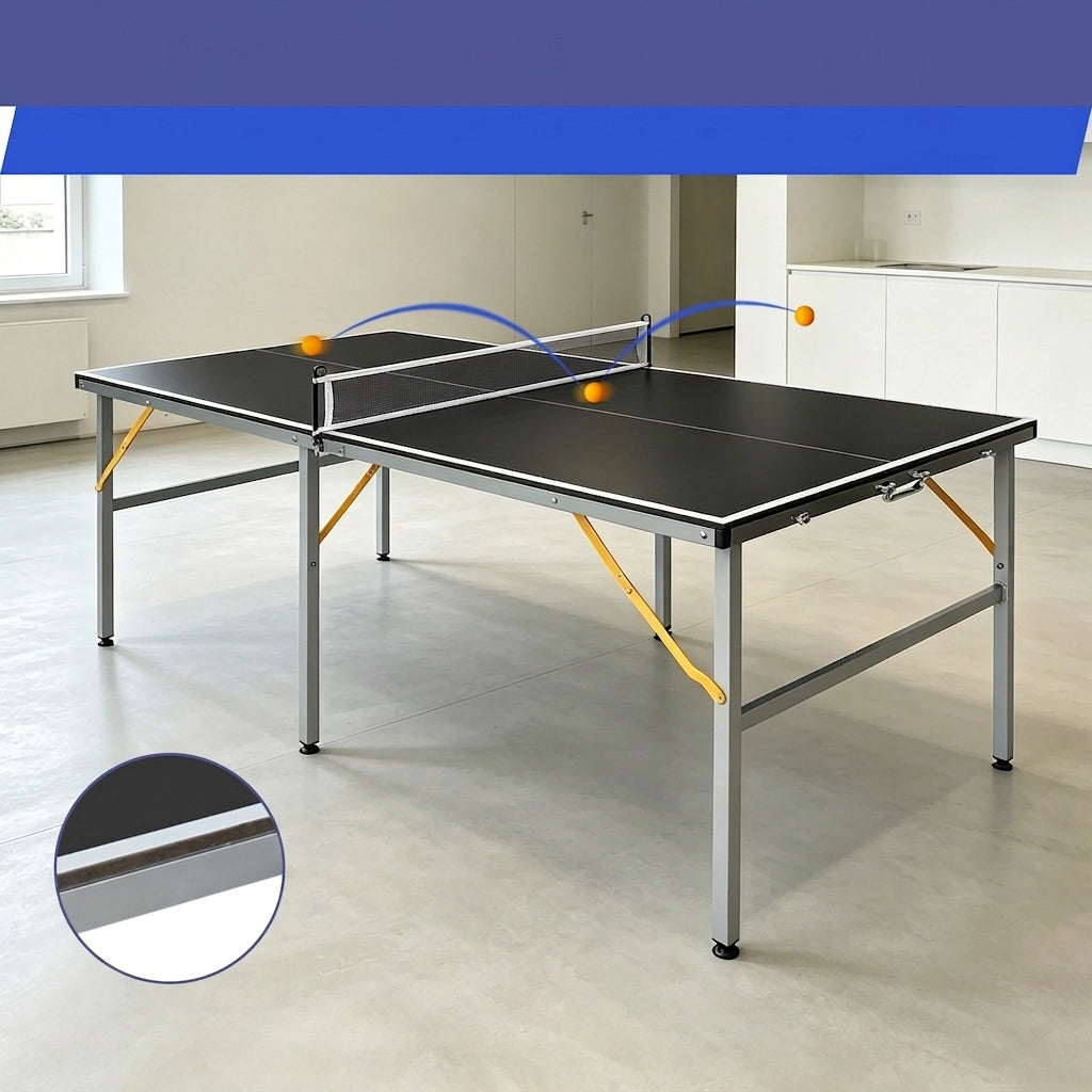 Tavolo da Ping Pong Pieghevole 182×91×76;2 cm 6 FT con Rete; 2 Racchette e 3 Palline; Nero