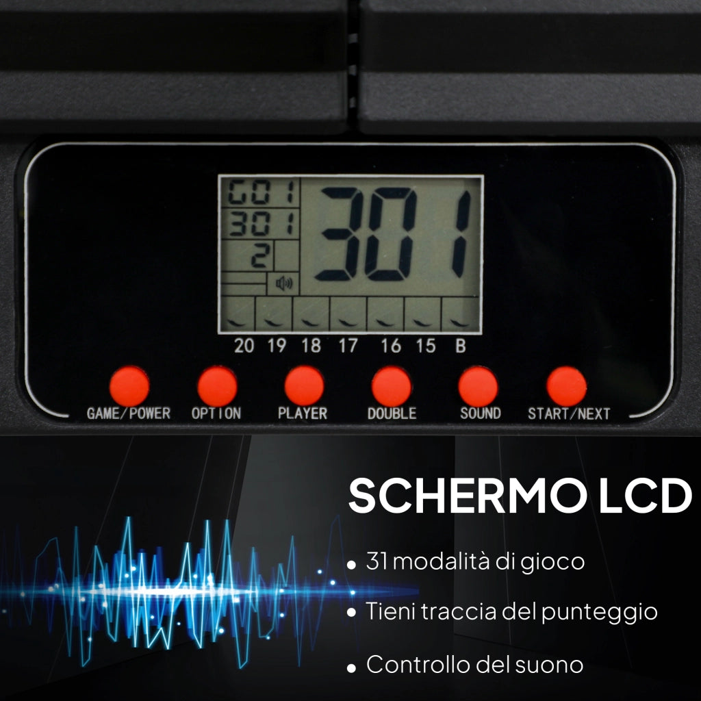 Bersaglio Freccette Elettronico con 6 Freccette e Monitor LCD per 31 Giochi. 83x45x4 cm. Nero e Blu