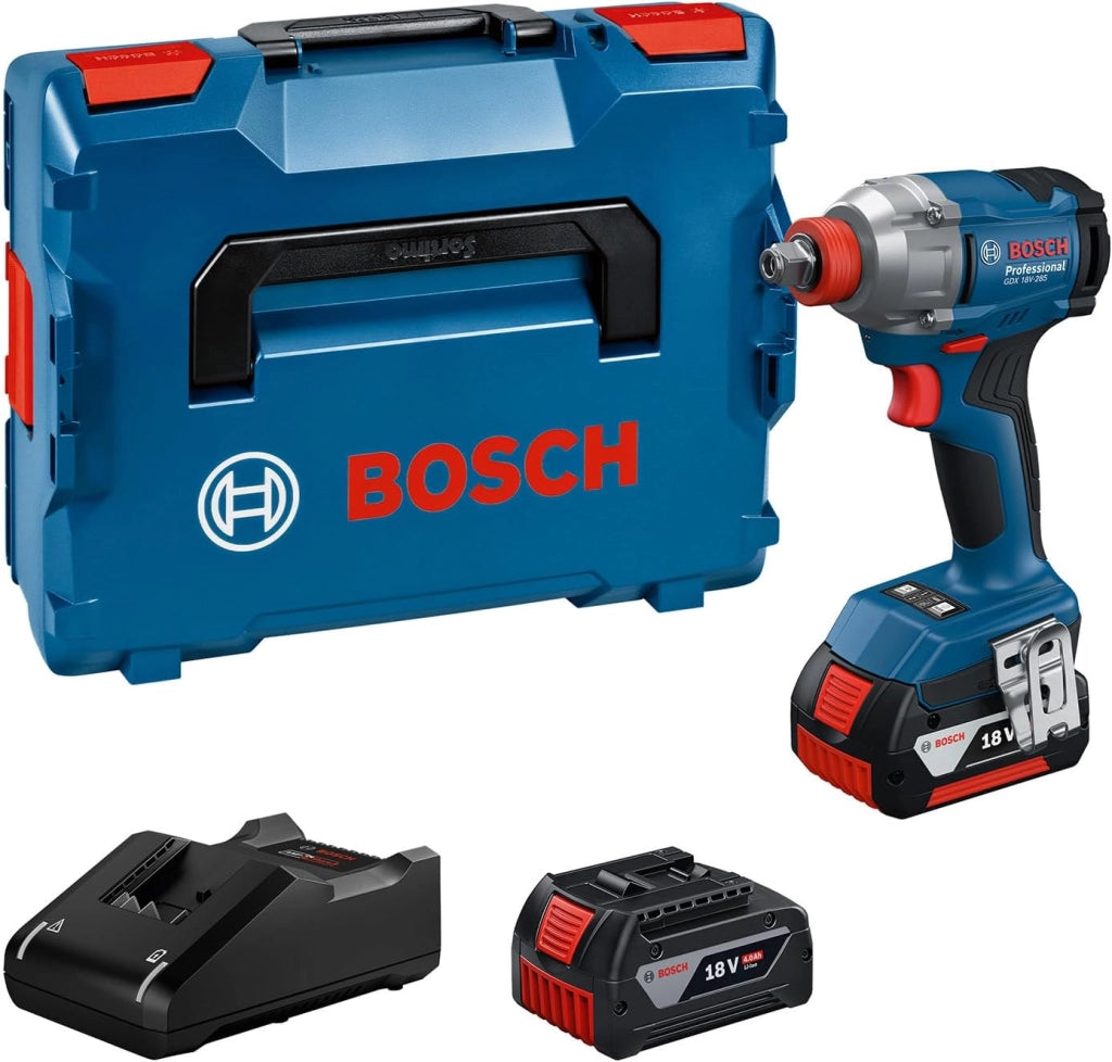 Bosch Professional 18V System Avvitatore a massa battente a batteria GDX 18V-285 (incl. 2 batterie GBA 4.0Ah, caricabatteria GAL 18V-20, L-BOXX)