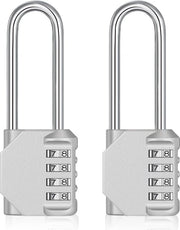 Hangslot con lungo braccio, combinazione a 4 cifre, lungo e resistente all'usura per porte di sottoterra e cancelli esterni, grande slot con alto braccio (2 pezzi, argento)