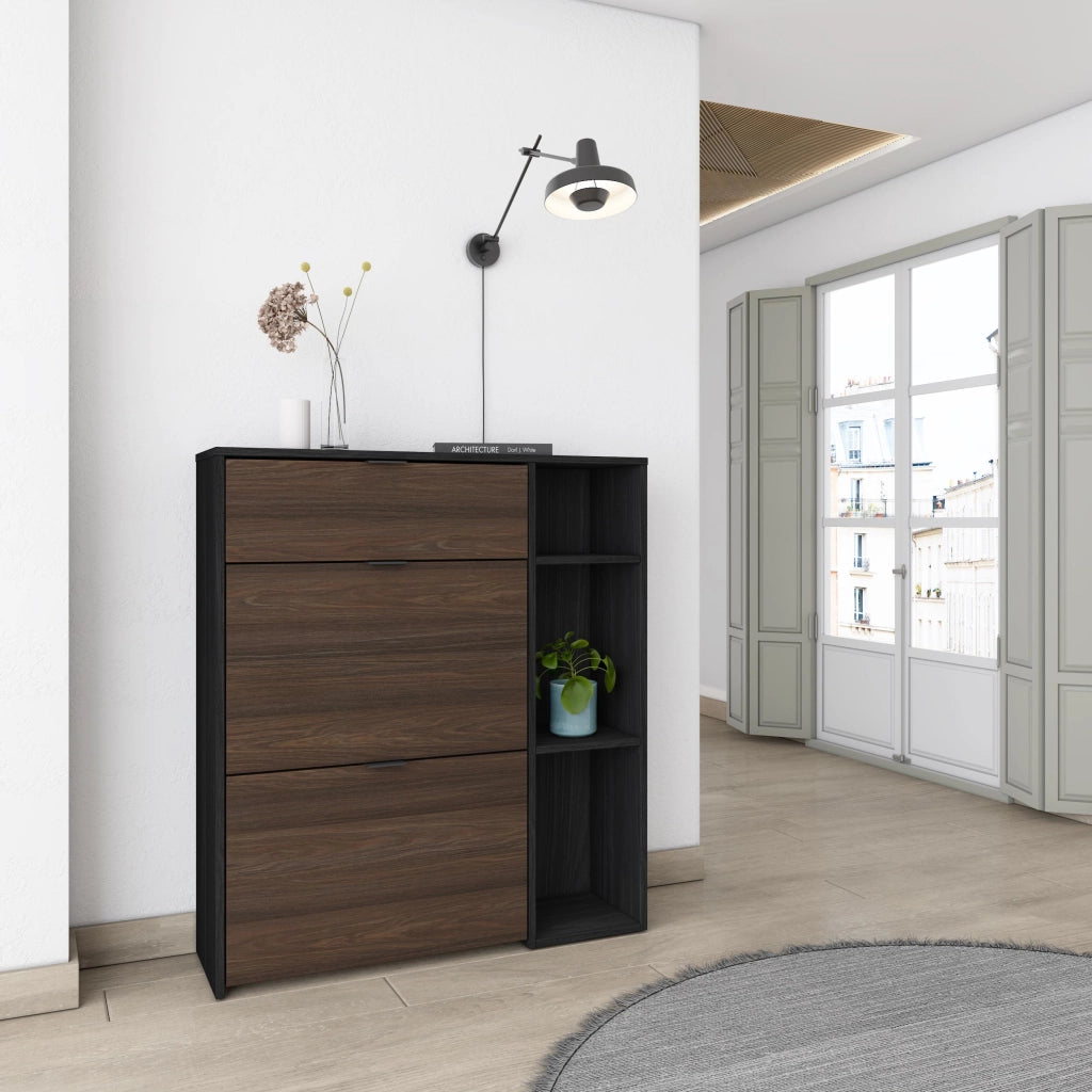 Scarpiera Ingresso, 90x27x102cm, 10 paia di scarpe, Armadio, Nero e Rovere scuro