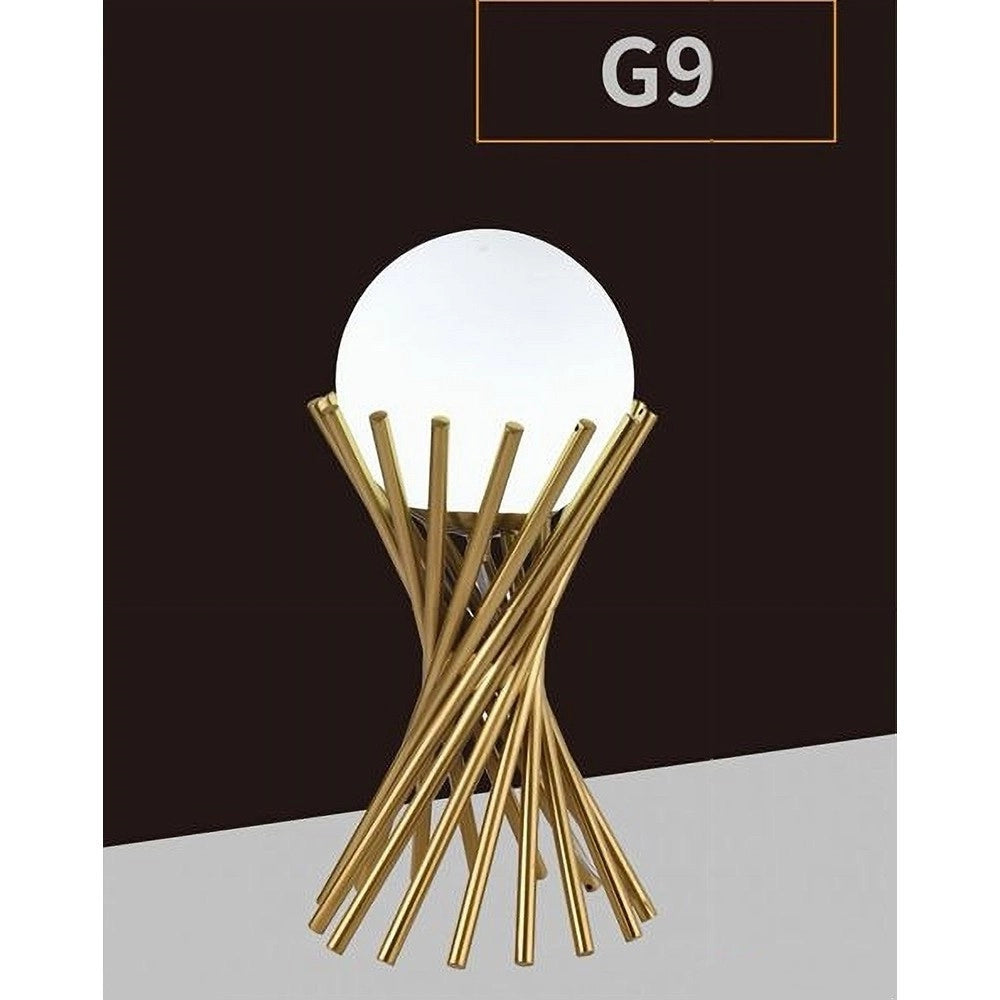 Trade Shop - Lampada Da Tavolo Tubolare Minimalista In Metallo Bronzo Con Sfera Vetro G9 D32 -