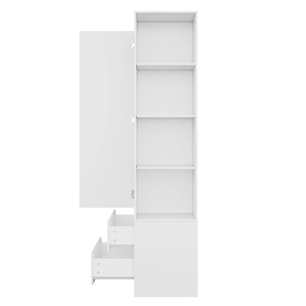 Armadio con specchio e 1 anta, 2 cassetti e 4 ripiani in MDF per camera da letto, bianco, 80 × 40 × 180 cm
