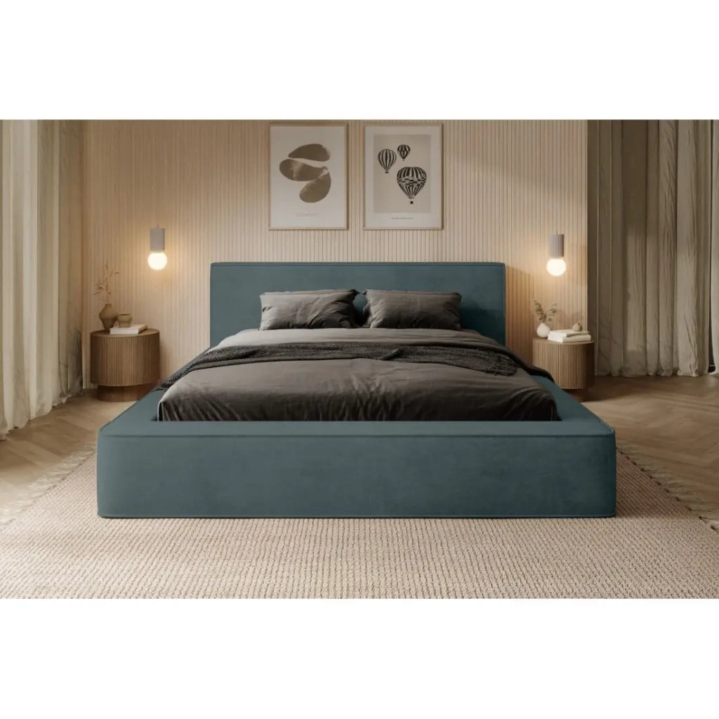 Lit coffre VELORA – Verde smeraldo – 160x200 cm – Tessuto velluto morbido – Rete sollevabile – Contenitore integrato
