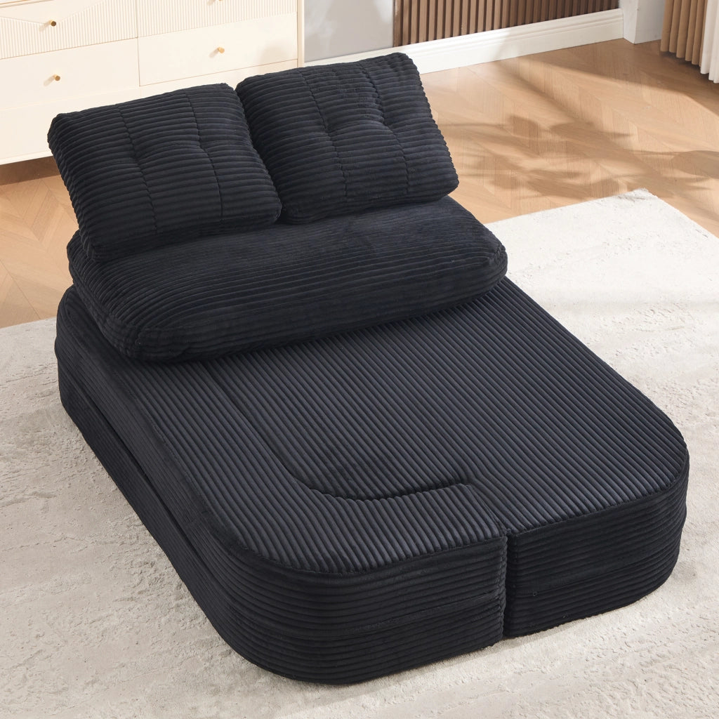 Poltrona letto 2 in 1 in velluto a coste nero con portabicchieri