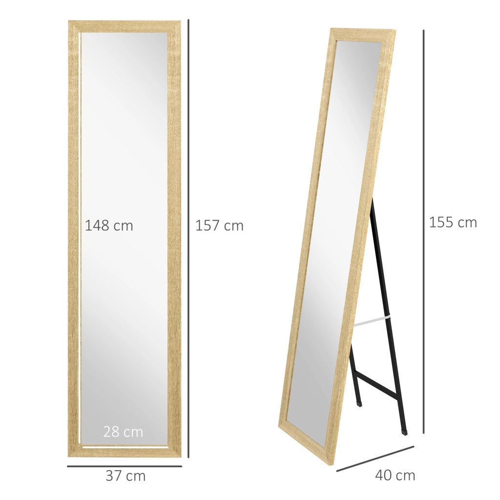 Specchio con cornice in legno per parete o da appoggio ¨C zephmum ¨C marrone chiaro 37x155 cm