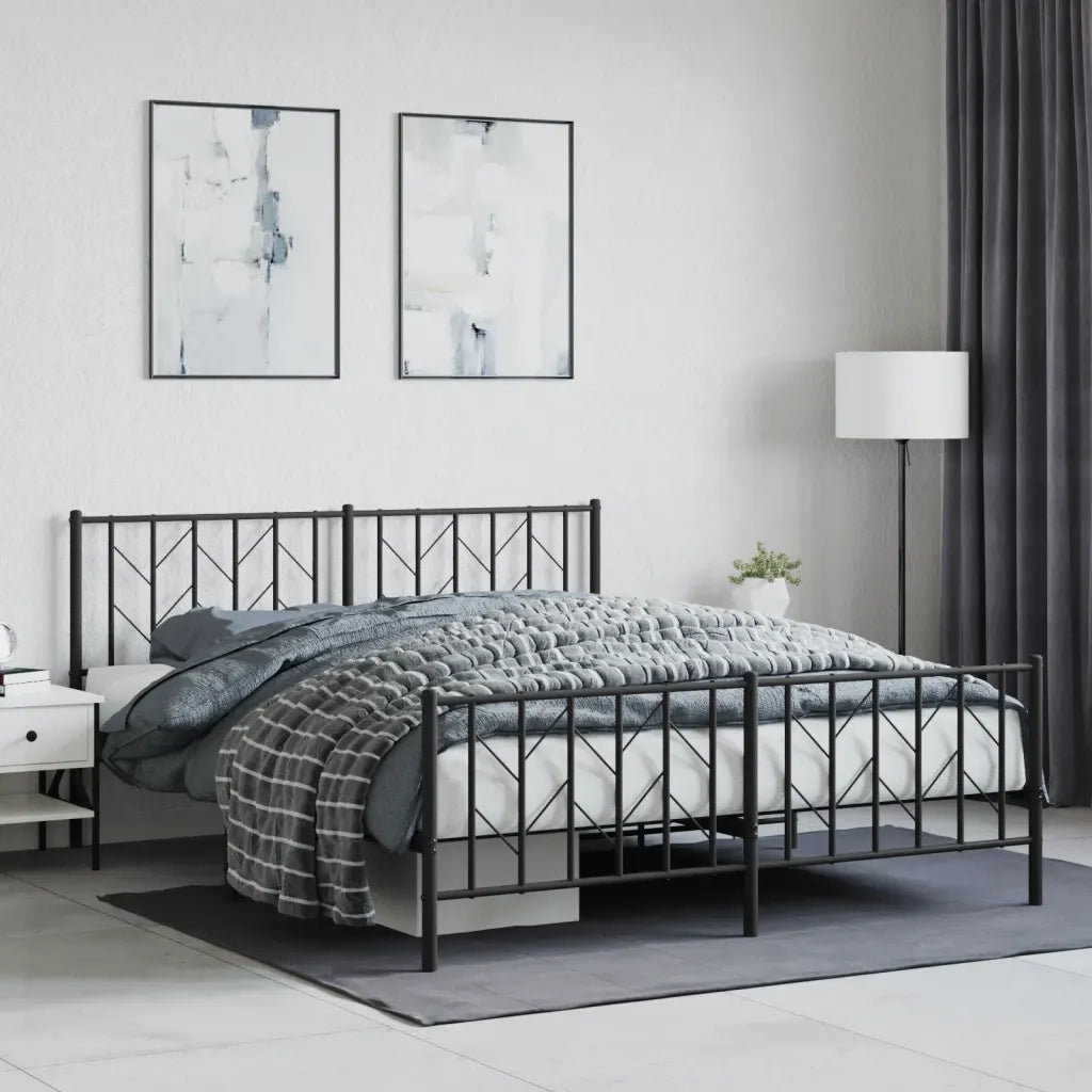 Letto matrimoniale | Letto per adulti | Giroletto senza Materaso con Pediera in Metallo Nero 160x200 cm