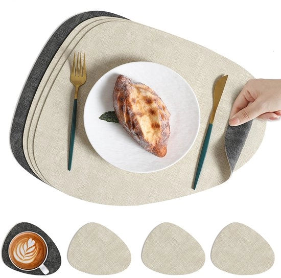 Piattino e sottopiatto, piattino antiscivolo con due facce, piattino e sottopiatto lavabile e impermeabile, 42*34cm, Bianco cristallo