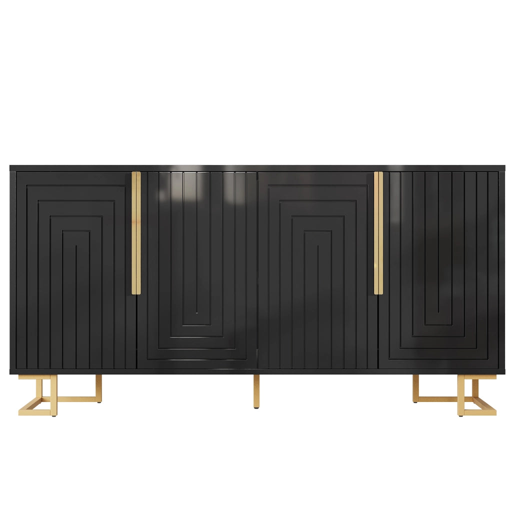 Credenza con 2 ante e 4 ripiani in MDF con piedi in metallo e sistema antiribaltamento nera 152 × 40 × 75 cm