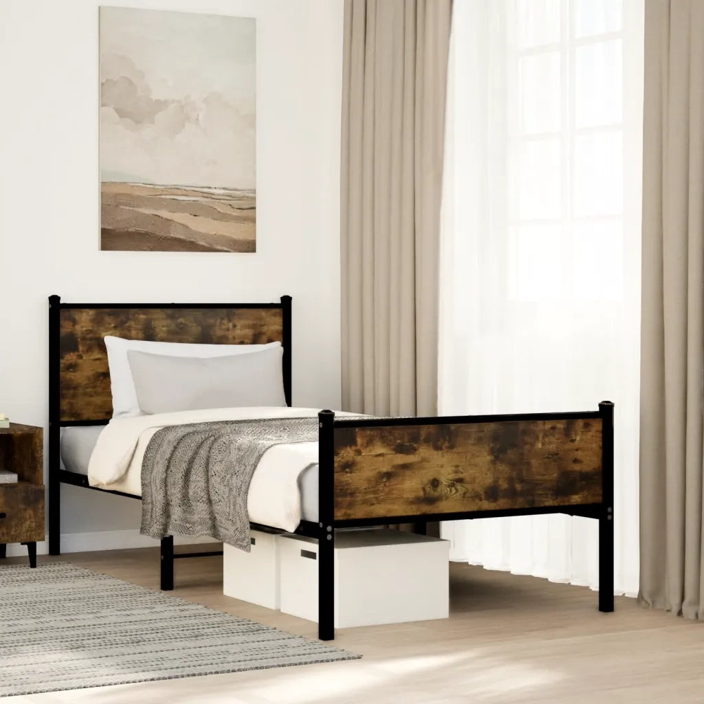 Giroletto senza Materasso in Metallo-Struttura Letto Rovere Fumo 90x190 cm 438087