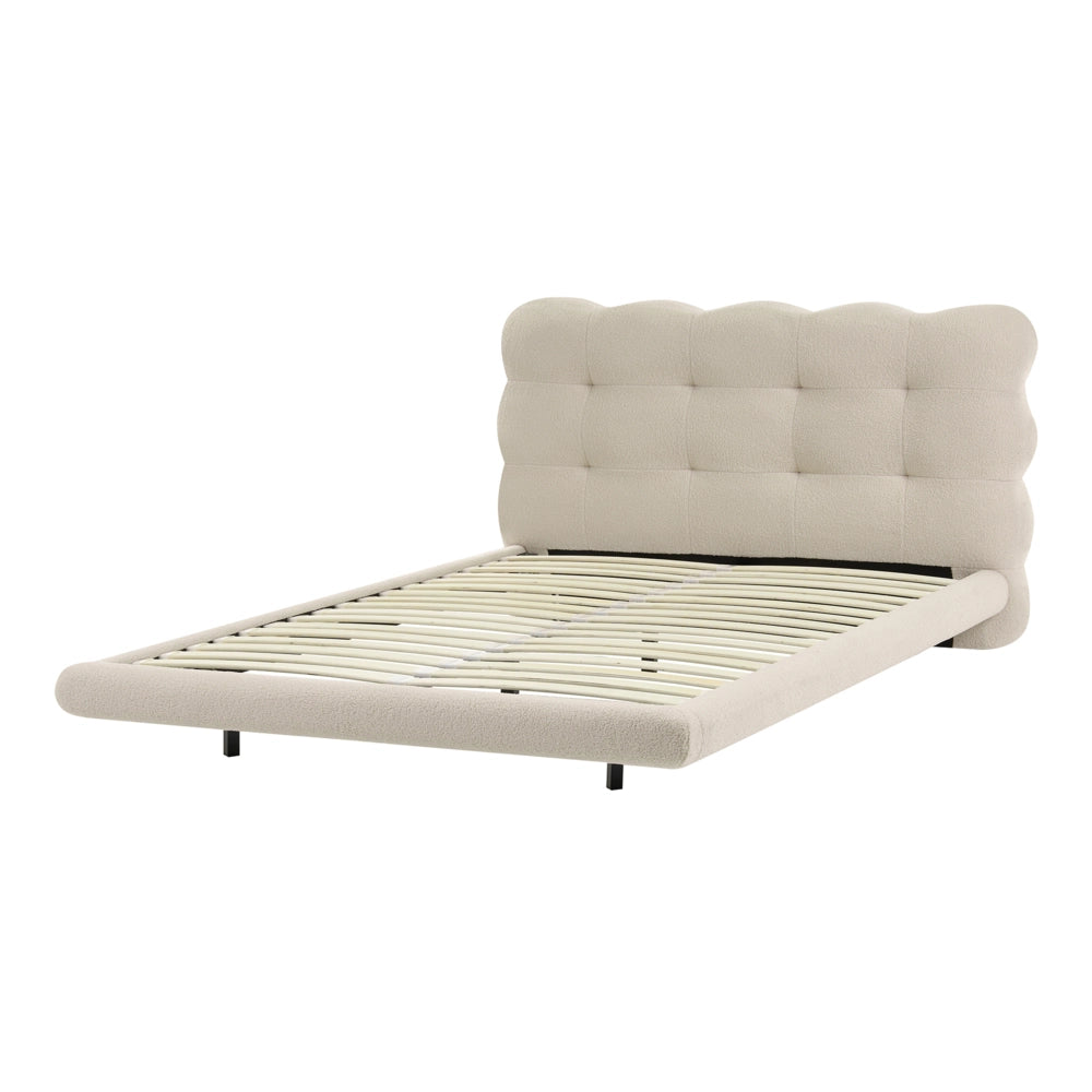 Letto matrimoniale in tessuto boucle con testata trapuntata Beige 120 x 200 cm design moderno