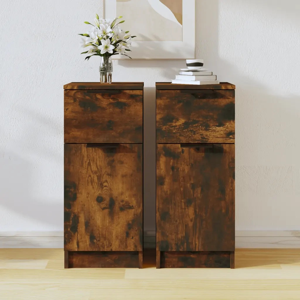 Credenze 2 pz | Madia | Buffet da pranzo | Armadio da pranzo Rovere Fumo 30x30x70 cm in Legno Multistrato