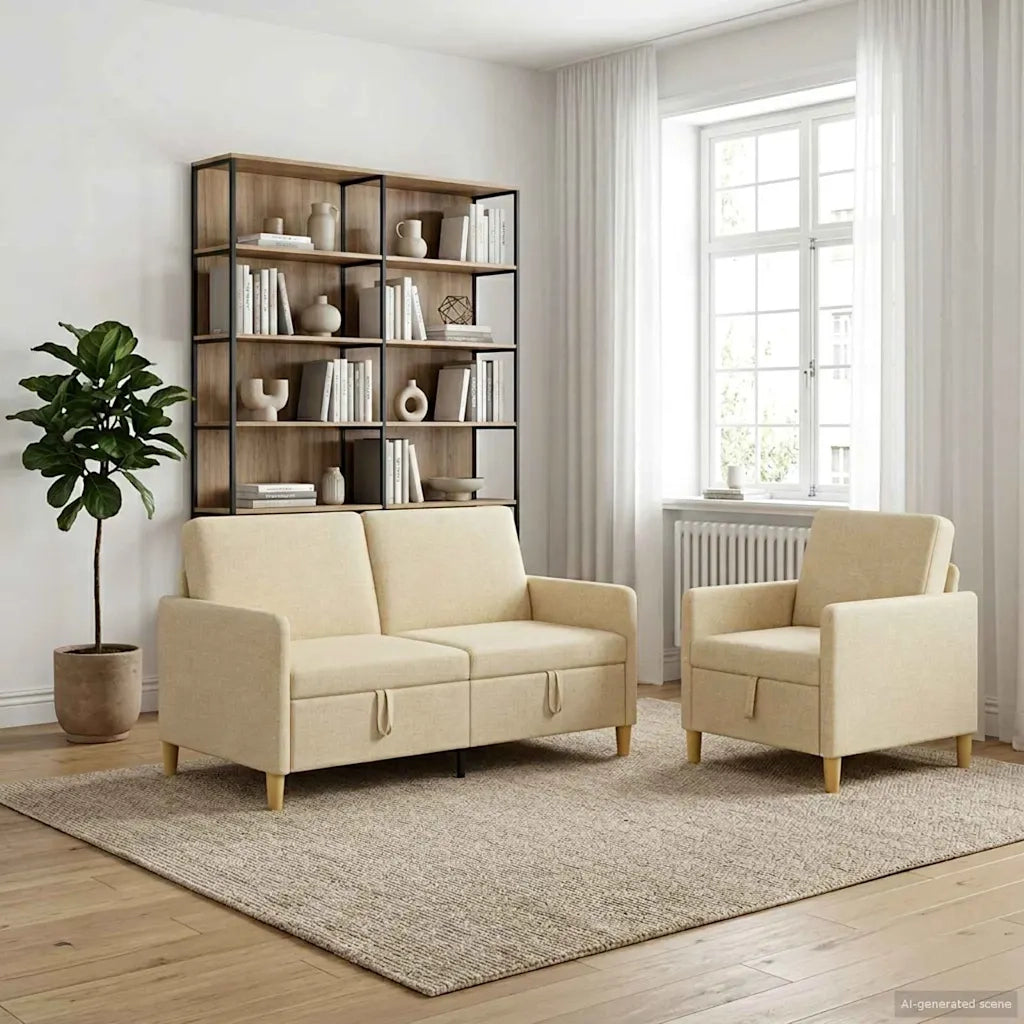 Set di Divani con Storage 2 pcs Crema Poliestere 3429183