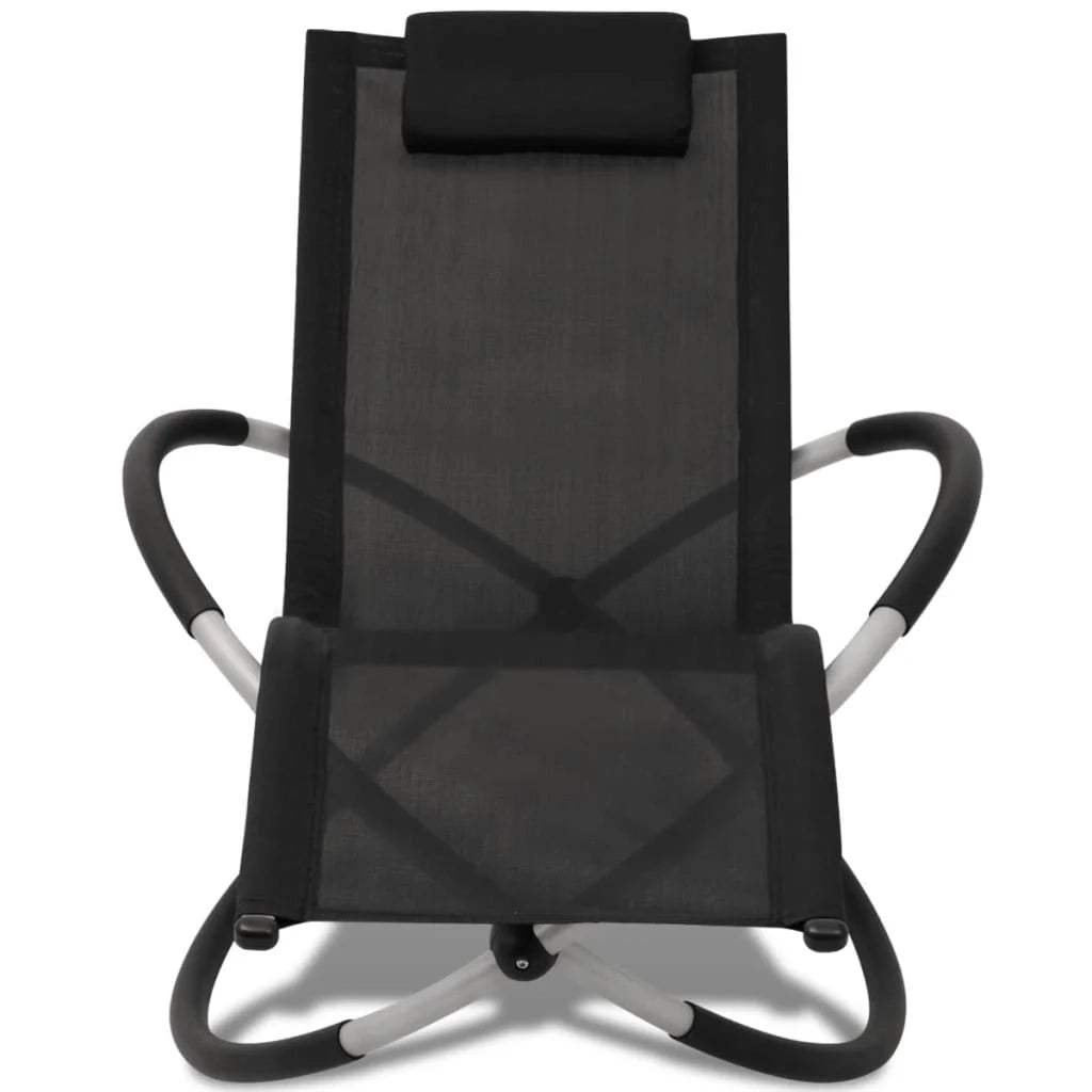 Lettino prendisole sedia a sdraio lettino prendisole letto da giardino mobili da giardino mobili da esterno geometrici acciaio nero e grigio 02_0012778