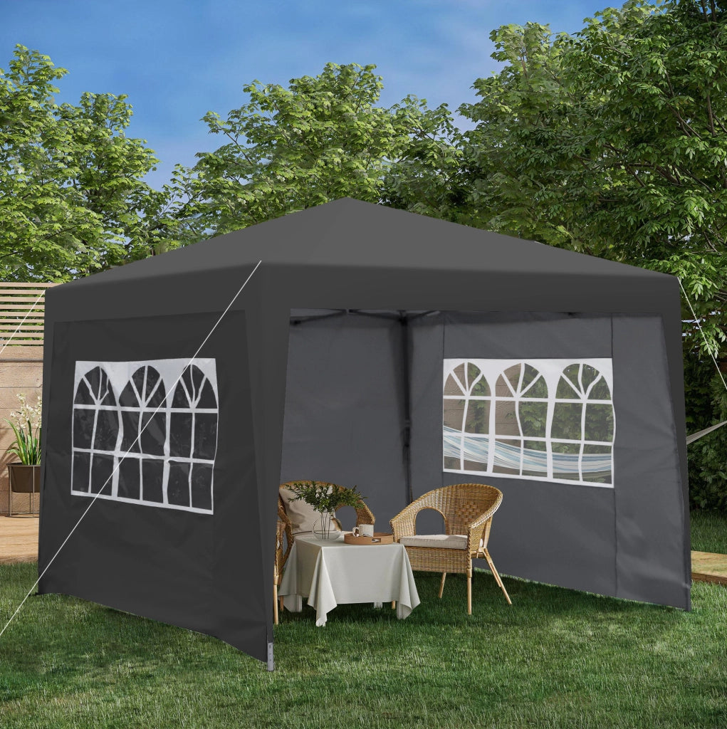 Gazebo pieghevole 3 x 3 m nero con pareti e sacchi di sabbia