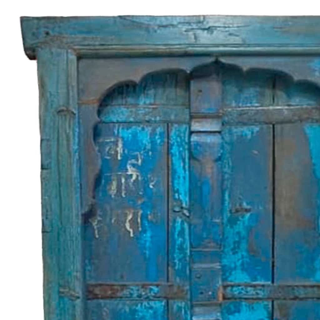 Finestra in legno con finitura artigianale blu, 81x10x166h cm