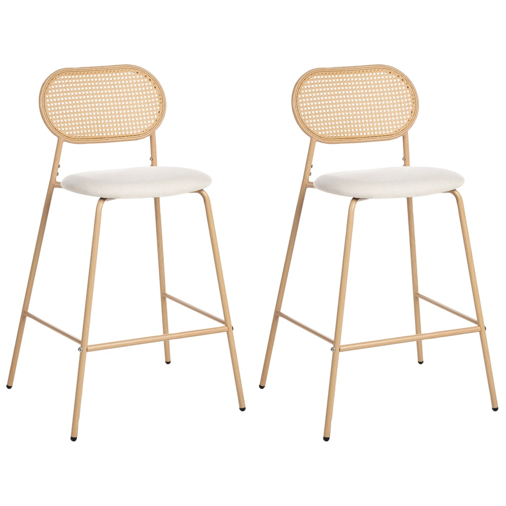 Set di 2 sedie da bar con struttura in metallo e schienale in rattan legno chiaro sgabelli da bar eleganti