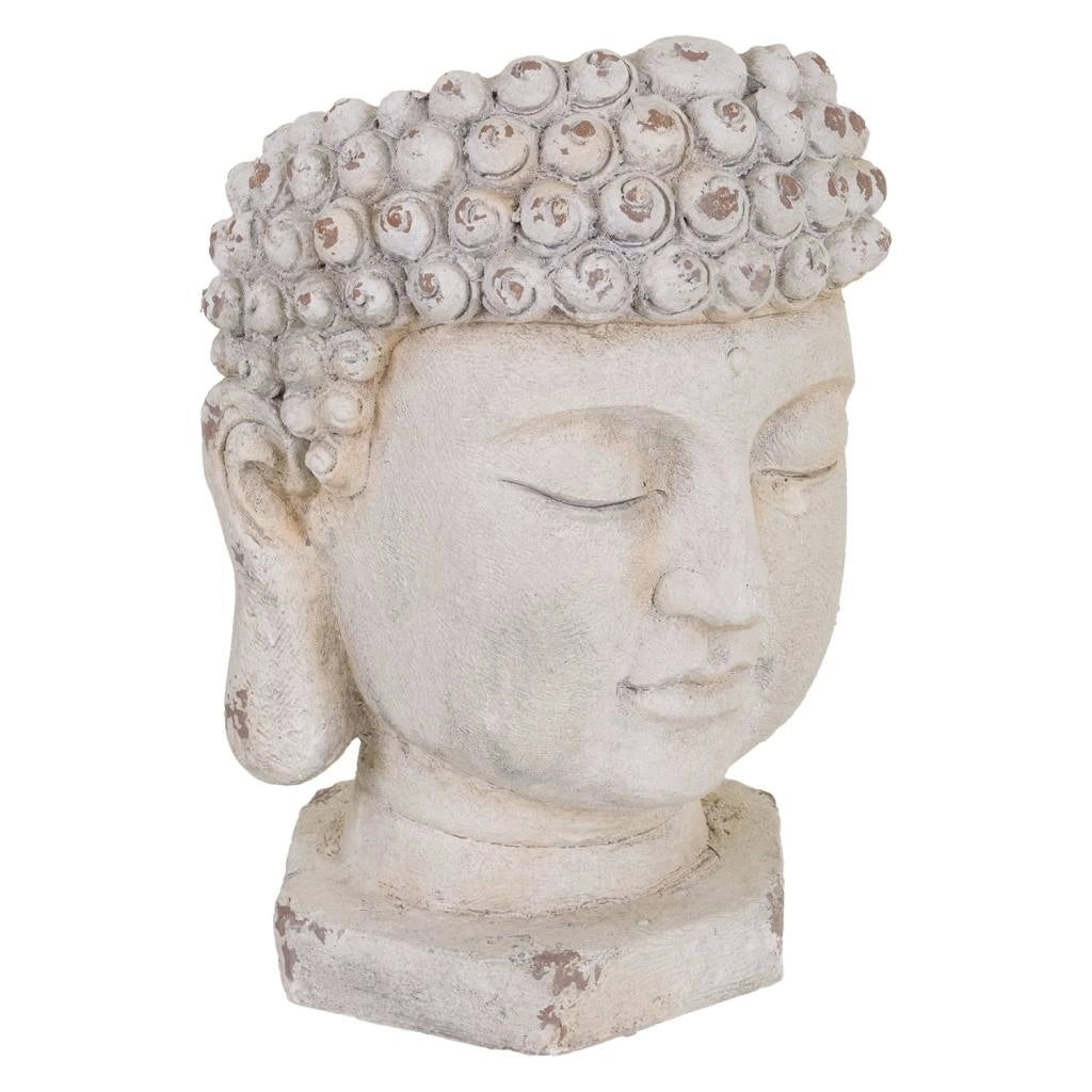 Vaso a forma di testa di Buddha, magnesio bianco, 35x35x50h cm