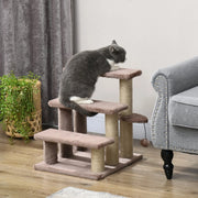 Treppe per gatti con tiragraffi in juta, 3 gradini, pallina gioco, 45x40x48 cm, marrone