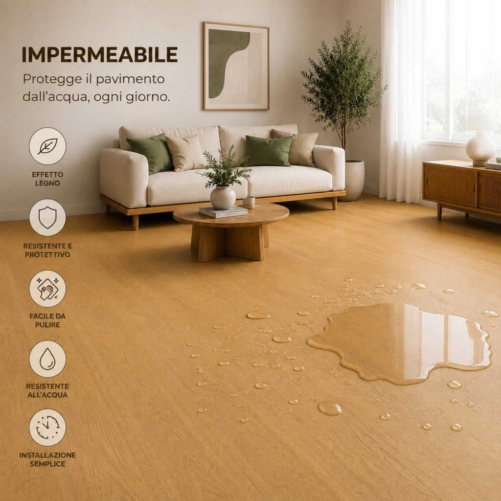 2 x 15 m (30 m²) Pavimento Vinilico a Rotolo Effetto Legno Sabbia Nordica – Spessore 2 mm con Feltro Fonoassorbente