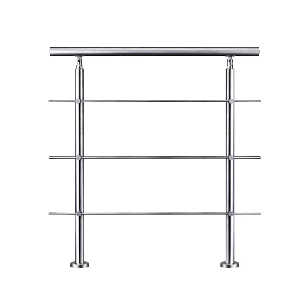 Ringhiera Balaustra Corrimano in acciaio inox spazzolato 80x106cm per interni ed esterni 3 barre trasversali