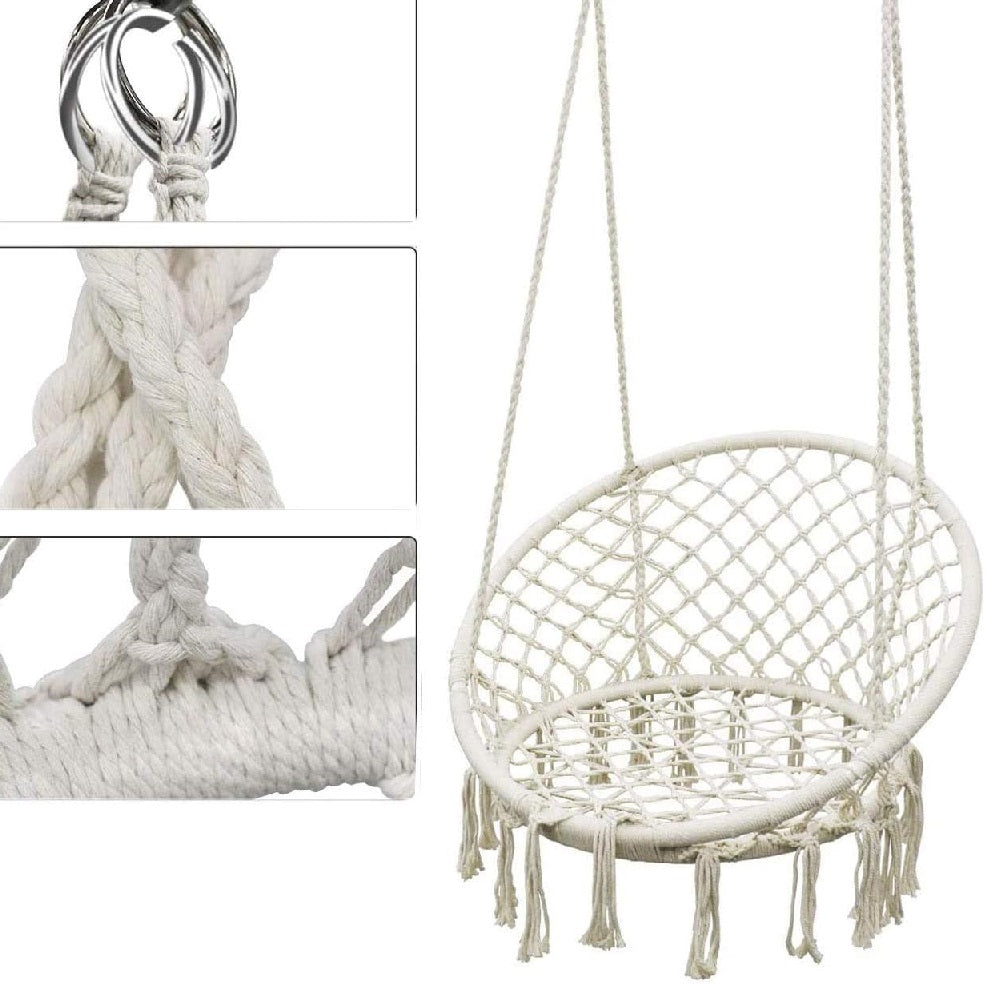 Poltrona Sospesa Amaca Dondolo Intrecciata in Tessuto Beige uso Interni Esterni