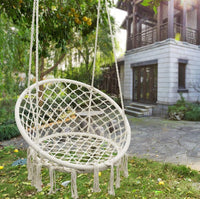 Poltrona Sospesa Amaca Dondolo Intrecciata in Tessuto Beige uso Interni Esterni