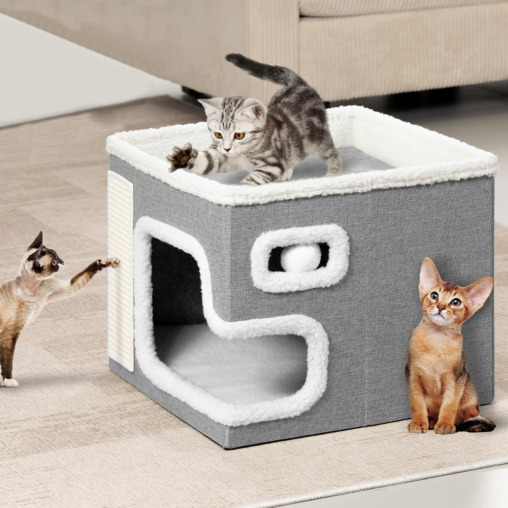 Cuccia Casa per Gatti Grigio Tiragraffi Casetta Animali Domestici 42x42x33 cm