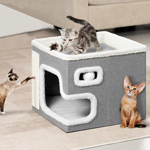 Cuccia Casa per Gatti Grigio Tiragraffi Casetta Animali Domestici 42x42x33 cm