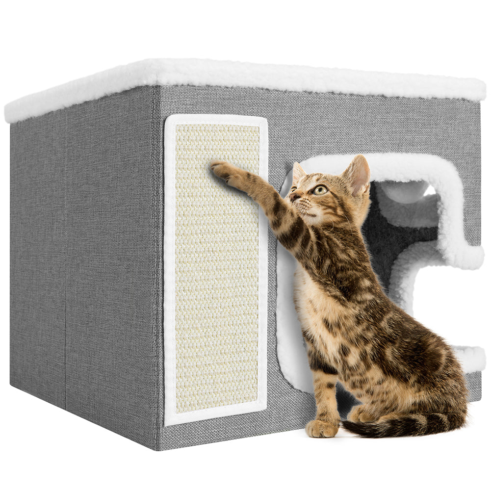 Cuccia Casa per Gatti Grigio Tiragraffi Casetta Animali Domestici 42x42x33 cm