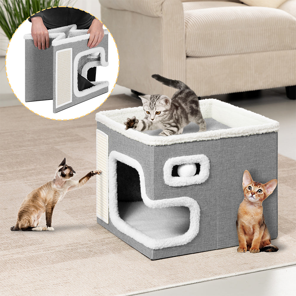 Cuccia Casa per Gatti Grigio Tiragraffi Casetta Animali Domestici 42x42x33 cm