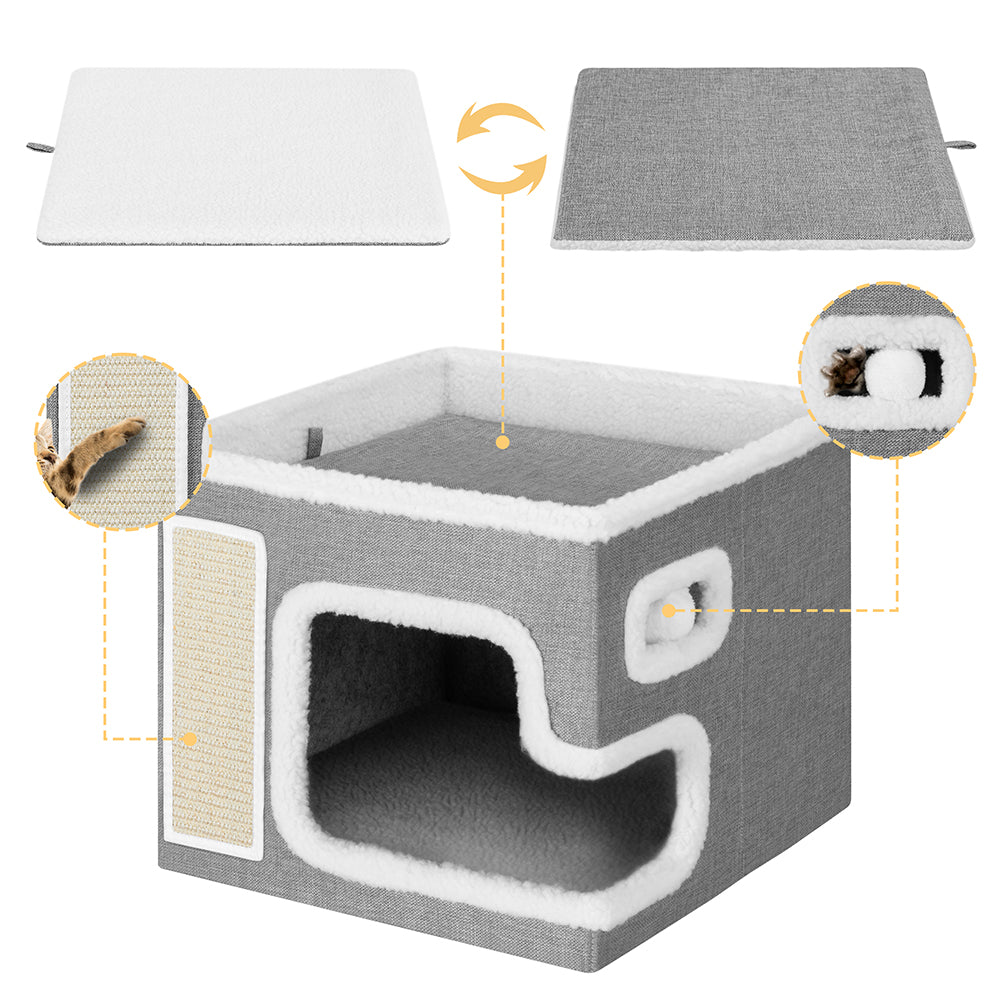 Cuccia Casa per Gatti Grigio Tiragraffi Casetta Animali Domestici 42x42x33 cm