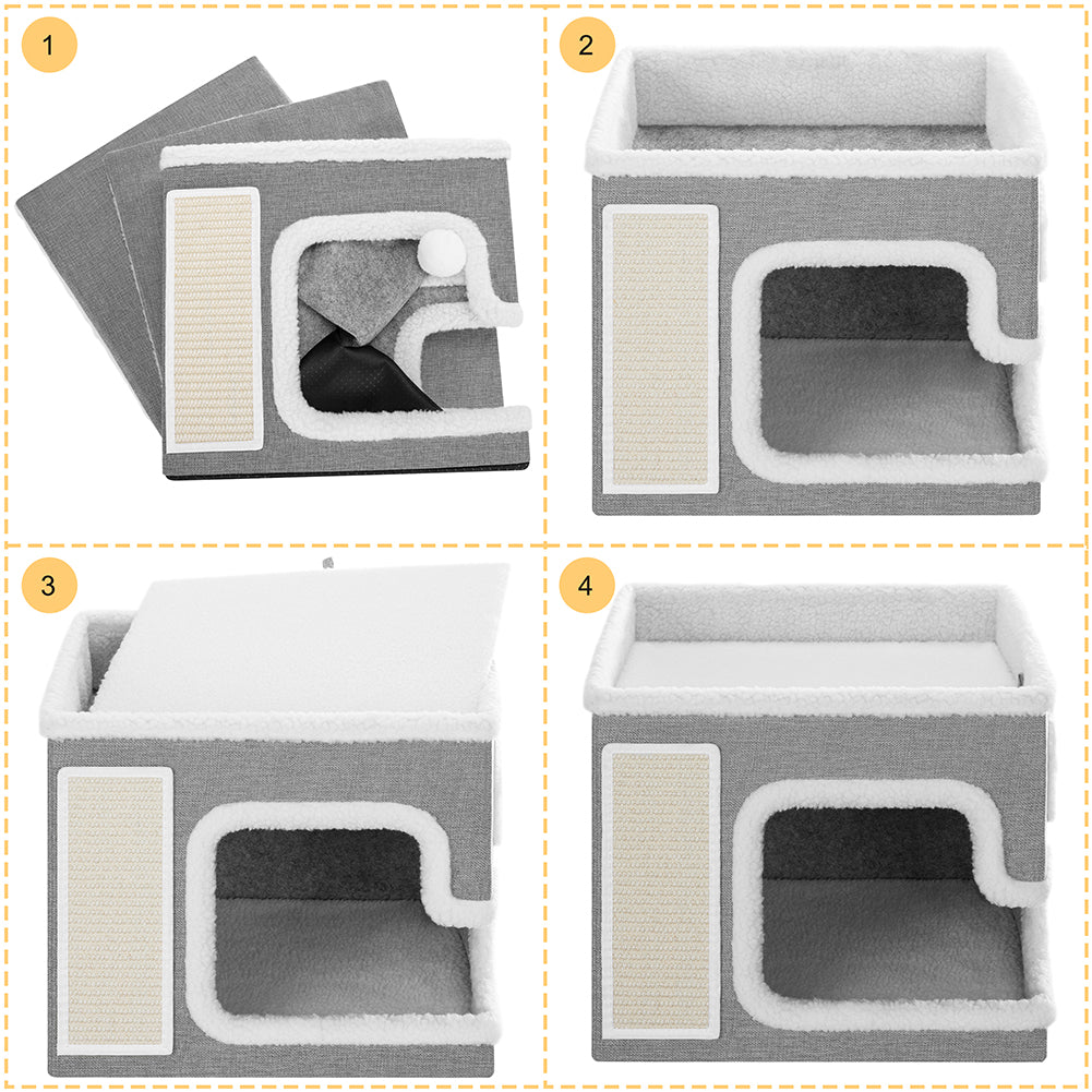 Cuccia Casa per Gatti Grigio Tiragraffi Casetta Animali Domestici 42x42x33 cm