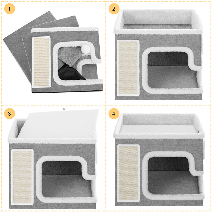 Cuccia Casa per Gatti Grigio Tiragraffi Casetta Animali Domestici 42x42x33 cm