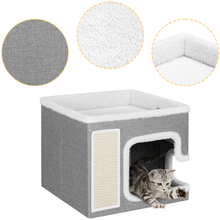 Cuccia Casa per Gatti Grigio Tiragraffi Casetta Animali Domestici 42x42x33 cm