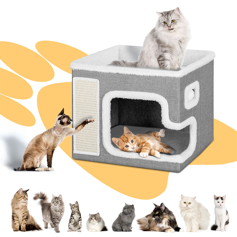 Cuccia Casa per Gatti Grigio Tiragraffi Casetta Animali Domestici 42x42x33 cm