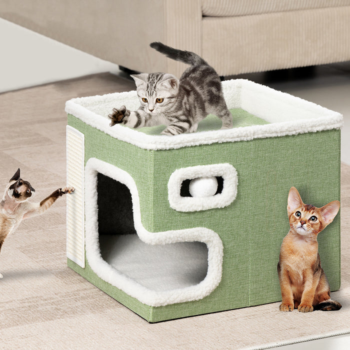 Cuccia Casa per Gatti Verde Tiragraffi Casetta Animali Domestici 42x42x33 cm