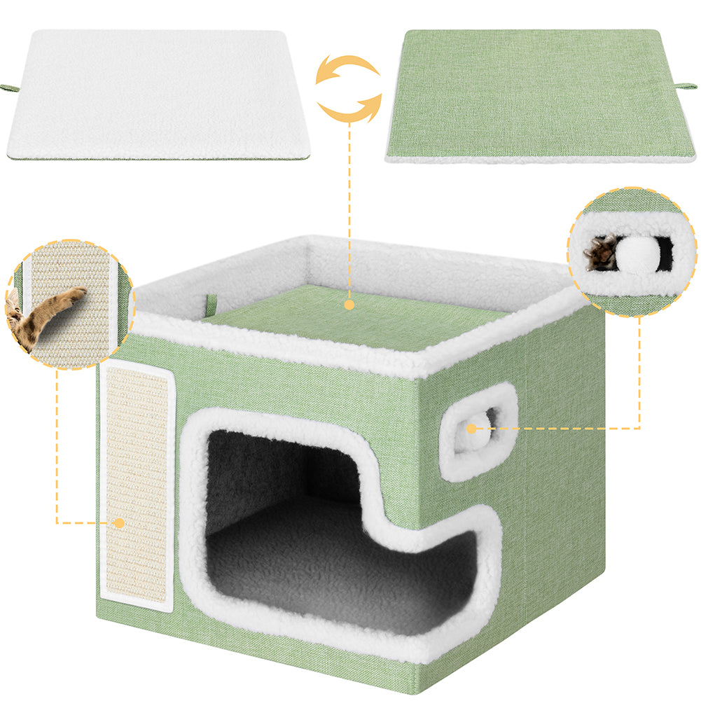 Cuccia Casa per Gatti Verde Tiragraffi Casetta Animali Domestici 42x42x33 cm