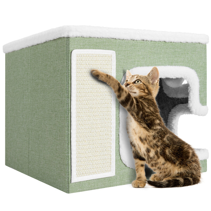 Cuccia Casa per Gatti Verde Tiragraffi Casetta Animali Domestici 42x42x33 cm