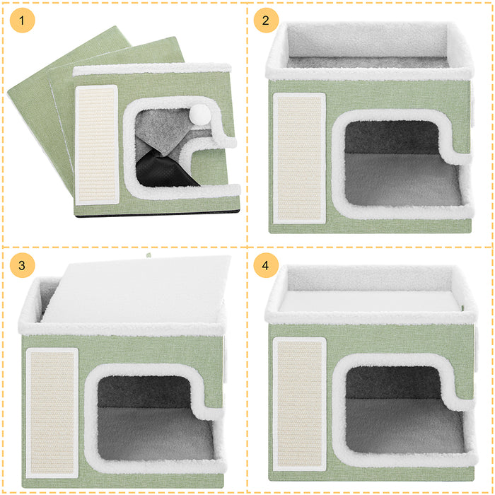 Cuccia Casa per Gatti Verde Tiragraffi Casetta Animali Domestici 42x42x33 cm