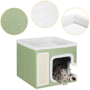 Cuccia Casa per Gatti Verde Tiragraffi Casetta Animali Domestici 42x42x33 cm