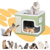 Cuccia Casa per Gatti Verde Tiragraffi Casetta Animali Domestici 42x42x33 cm