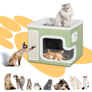 Cuccia Casa per Gatti Verde Tiragraffi Casetta Animali Domestici 42x42x33 cm