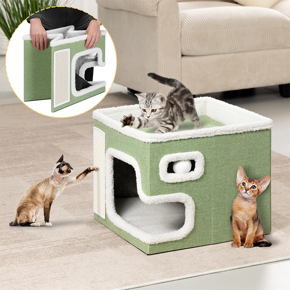 Cuccia Casa per Gatti Verde Tiragraffi Casetta Animali Domestici 42x42x33 cm