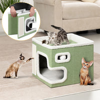 Cuccia Casa per Gatti Verde Tiragraffi Casetta Animali Domestici 42x42x33 cm