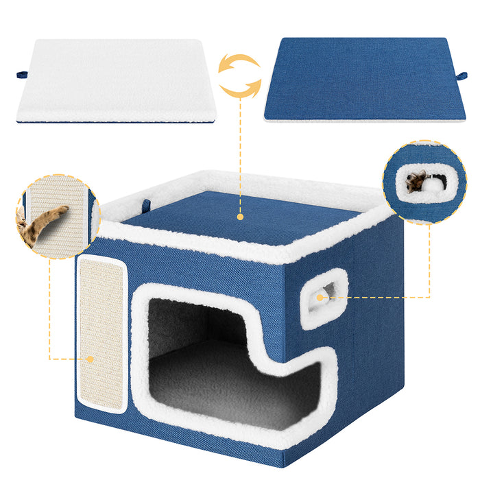 Cuccia Casa per Gatti Blu Tiragraffi Casetta Animali Domestici 42x42x33 cm