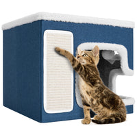 Cuccia Casa per Gatti Blu Tiragraffi Casetta Animali Domestici 42x42x33 cm